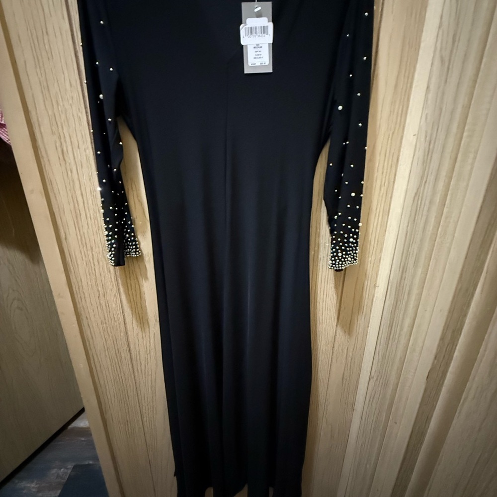 5/$20 - Chaus Black Long Sleeve Dress with Pearl Details